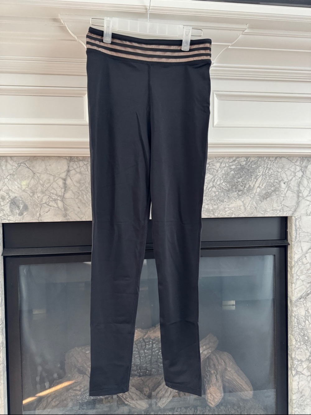 Black Leggings with Striped Waistband - Women